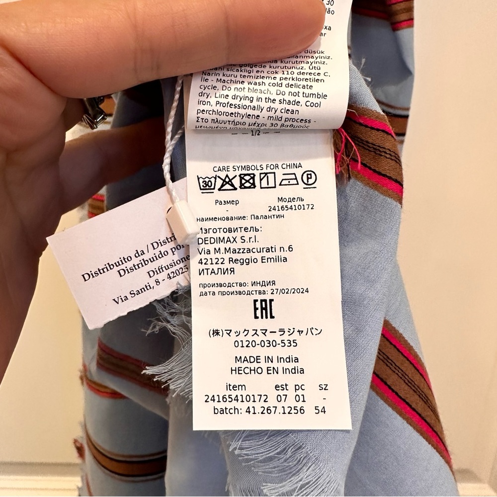 NWOT Max & Co. by Max Mara Label-cut Cotton Scarf with Stripes Size: OS Spring - Picture 7 of 10